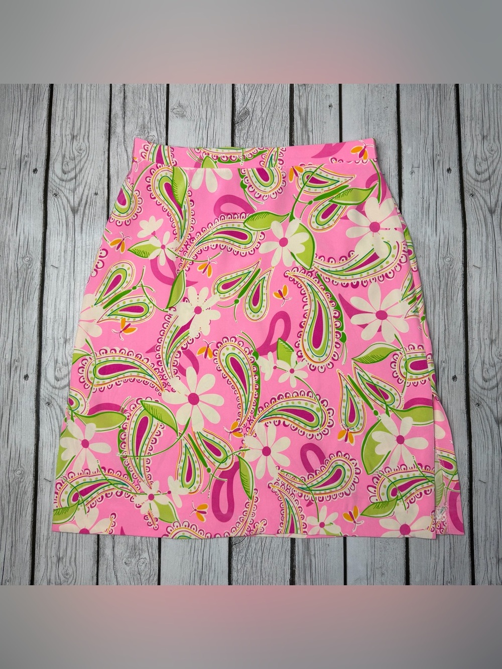 Lilly Pulitzer Women's 2 Silk Blend Skirt Pink Floral Cheeri-O Vtg Y2K